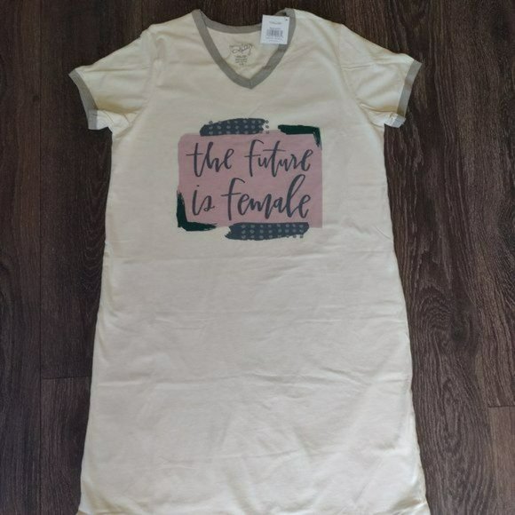 Night Shirt Large The Future is Female Cotton V-neckline Color Cream & Gray PBK - Picture 3 of 7